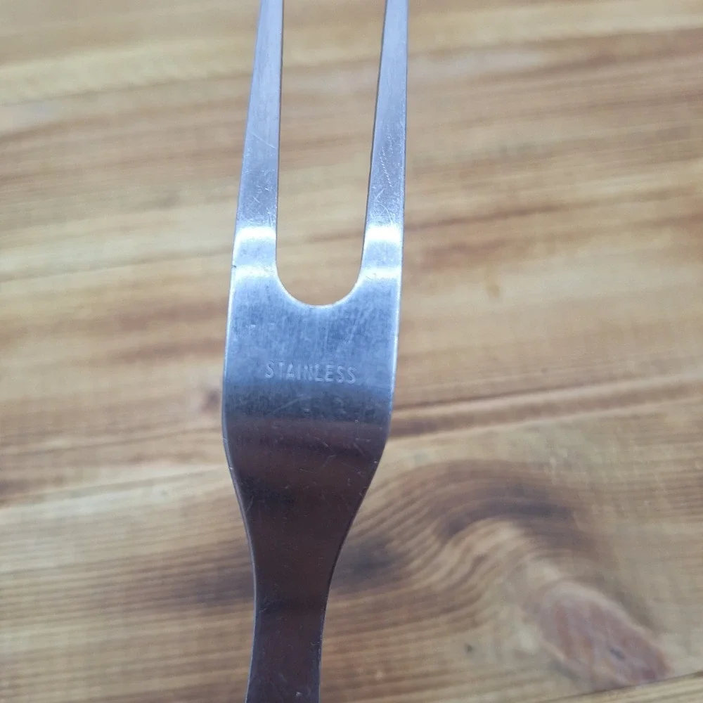 Vintage Bakelite Meat Serving Fork Butterscotch Handle Stainless Steel 11”